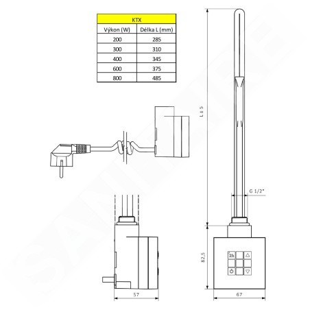 Sapho KTX - Tige de chauffage avec thermostat, 300 W, argent KTX-S-300