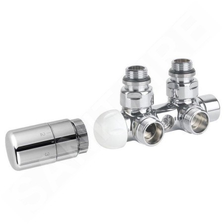 Sapho Twin - Jeu de raccordement thermostatique de robinets, raccordement central, version droite, chrome CP3010