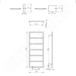 Sapho Denali - Corps de chauffe 550x1336mm, 411 W, structure argentée DN613SS