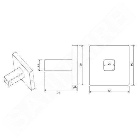 Sapho Accessoires - Adaptateur carré pour connexion direct de câble au mur, inox ER140