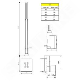 Sapho KTX - Tige de chauffage avec thermostat, 800 W, chrome KTX-CW-800