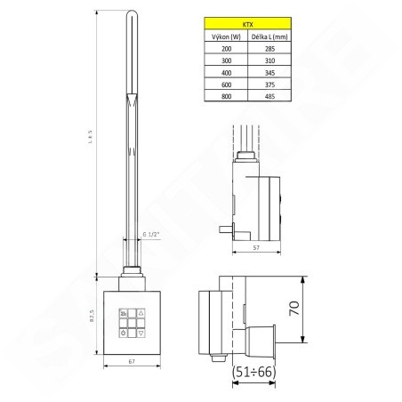 Sapho KTX - Tige de chauffage avec thermostat, 800 W, chrome KTX-CW-800
