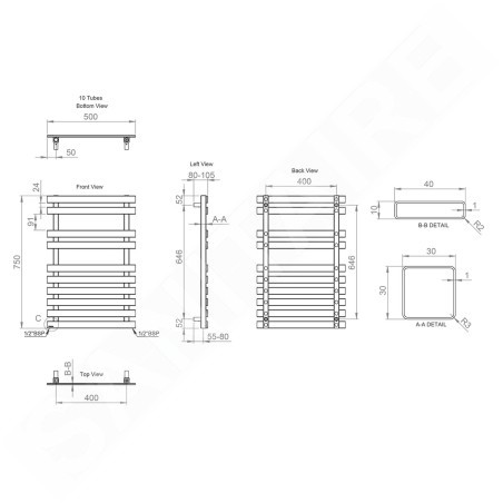 Sapho Truva - Corps de chauffe 500x750 mm, 247 W, inox brossé NR311