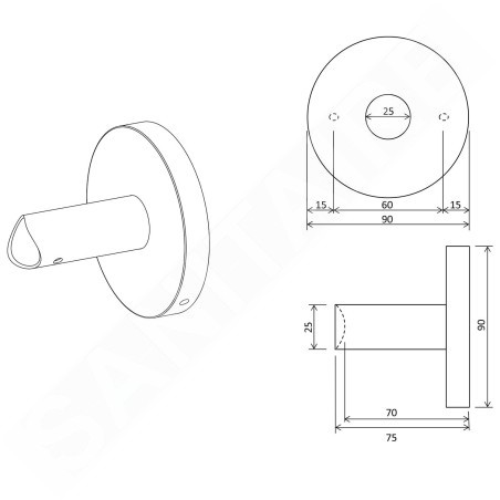 Sapho Accessoires - Adaptateur pour raccordement direct du câble, noir mat ER130