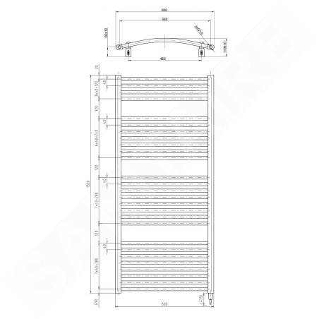 Aqualine Chauffage - Chauffage électrique Orbit-E, 600x1320 mm, 600 W, blanc ILEO36T