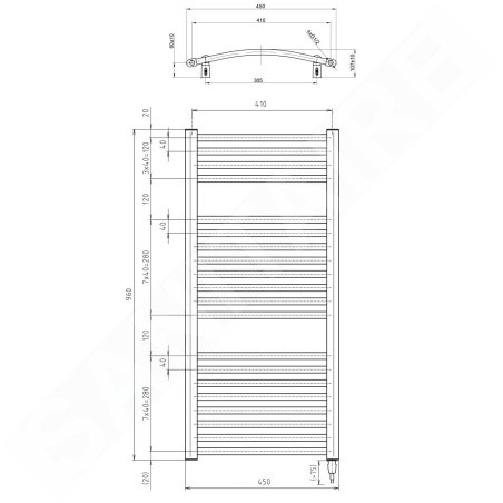 Aqualine Chauffage - Chauffage électrique Orbit-E, 450x960 mm, 300 W, blanc ILEO94T