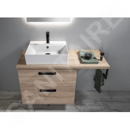 Aqualine Vega - Meuble lavabo 720x576x436 cm, 2 tiroirs, chêne platine VG873