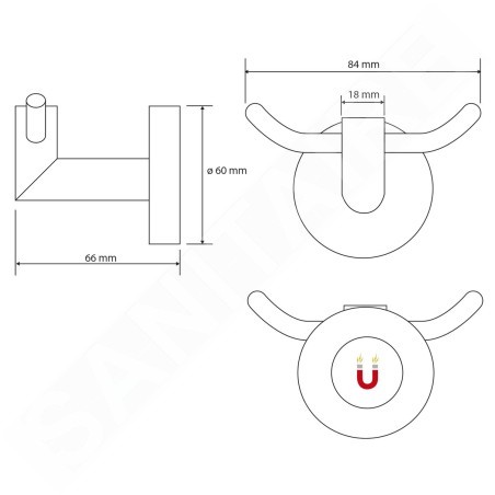 Sapho Accessoires - Crochet double magnétique pour le corps de chauffe, chrome XJ235