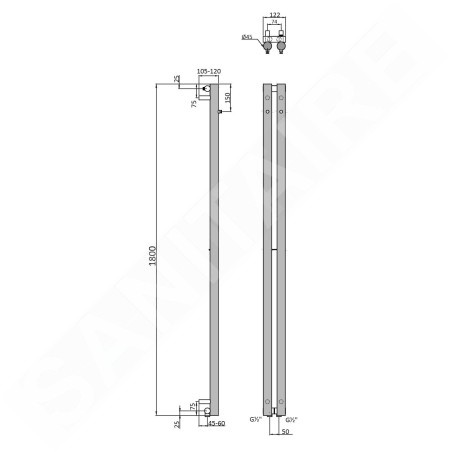 Sapho Pilon - Corps de chauffe, 122x1800 mm, 310 W, noir mat IZ124
