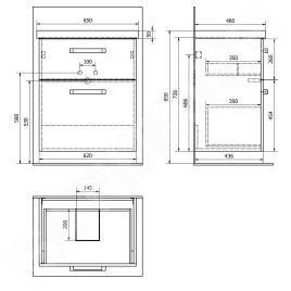 Aqualine Vega - Meuble lavabo, 620x726x436 mm, 2 tiroirs, chêne platine VG863