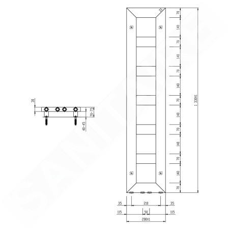 Sapho Block - Sèche-serviettes, 280x1330 cm, 353 W, noir mat IR181