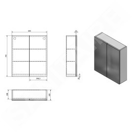 Aqualine Vega - Armoire de toilette 600x700x180 mm, chêne platine VG860