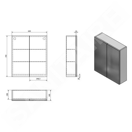 Aqualine Vega - Armoire de toilette 600x700x180 mm, chêne platine VG860