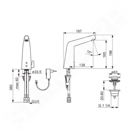 Hansa Designo - Mitigeur de lavabo électronique, alimentation réseau, Bluetooth, chrome 51792221