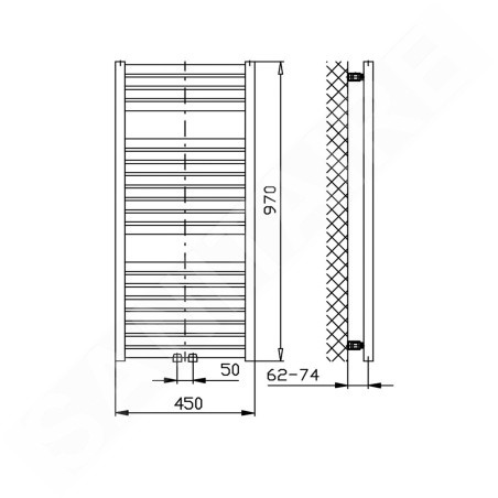 Aqualine Chauffage - Elément chauffant Tondi 450x970 mm, raccordement central, blanc DT450T