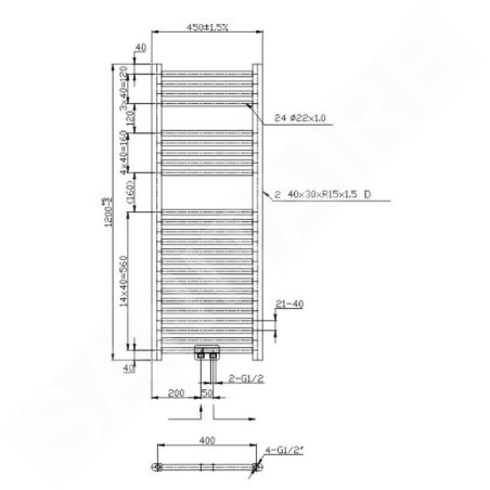 Novaservis Radiateurs - Elément chauffant droit 1200 mm, noir mat 450/1200/RS,5