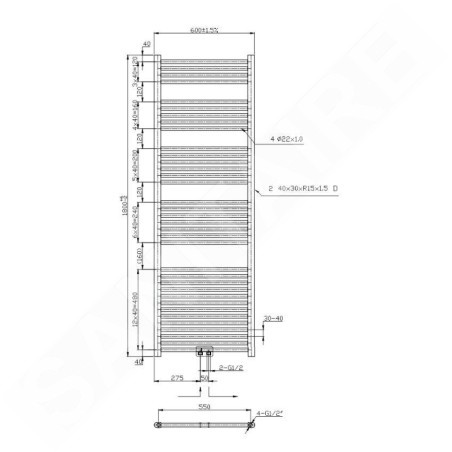 Novaservis Radiateurs - Elément chauffant droit 1800 mm, noir mat 600/1800/RS,5