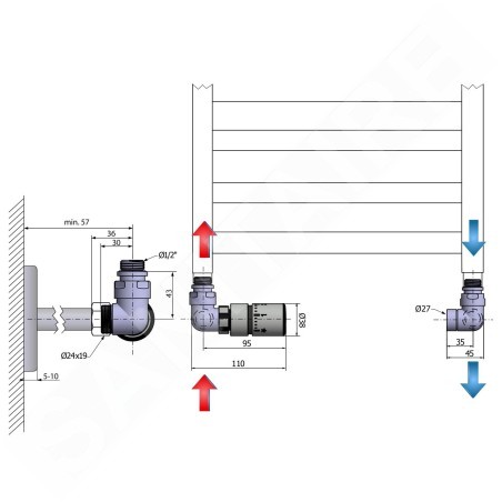 Sapho Corner - Jeu de raccordement thermostatique triaxial, version gauche, chrome CP1011LS