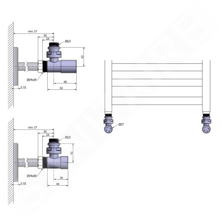 Sapho Compact - Kit de raccordement de robinets, d'angle, manuel, chrome CP5015S