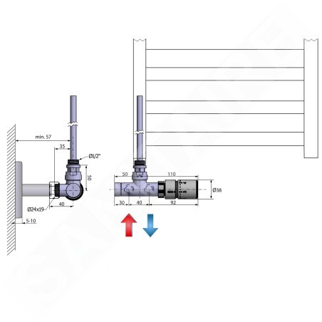Sapho Mono One - Jeu de raccordement thermostatique de robinets, inox brossé CP2550S