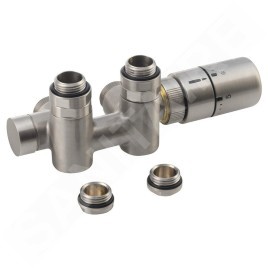 Sapho Twin Combi - Jeu de raccordement thermostatique, raccordement central, version droite, inox brossé CP5510S