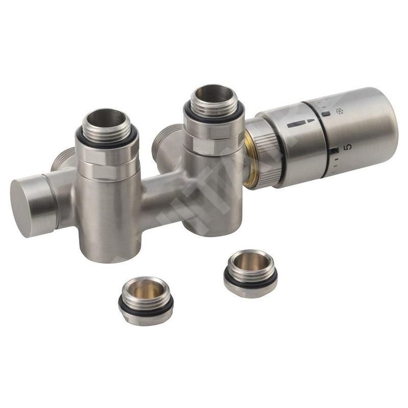 Sapho Twin Combi - Jeu de raccordement thermostatique, raccordement central, version droite, inox brossé CP5510S