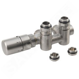 Sapho Twin Combi - Jeu de raccordement thermostatique, raccordement central 50 mm, version gauche, inox brossé CP5512S