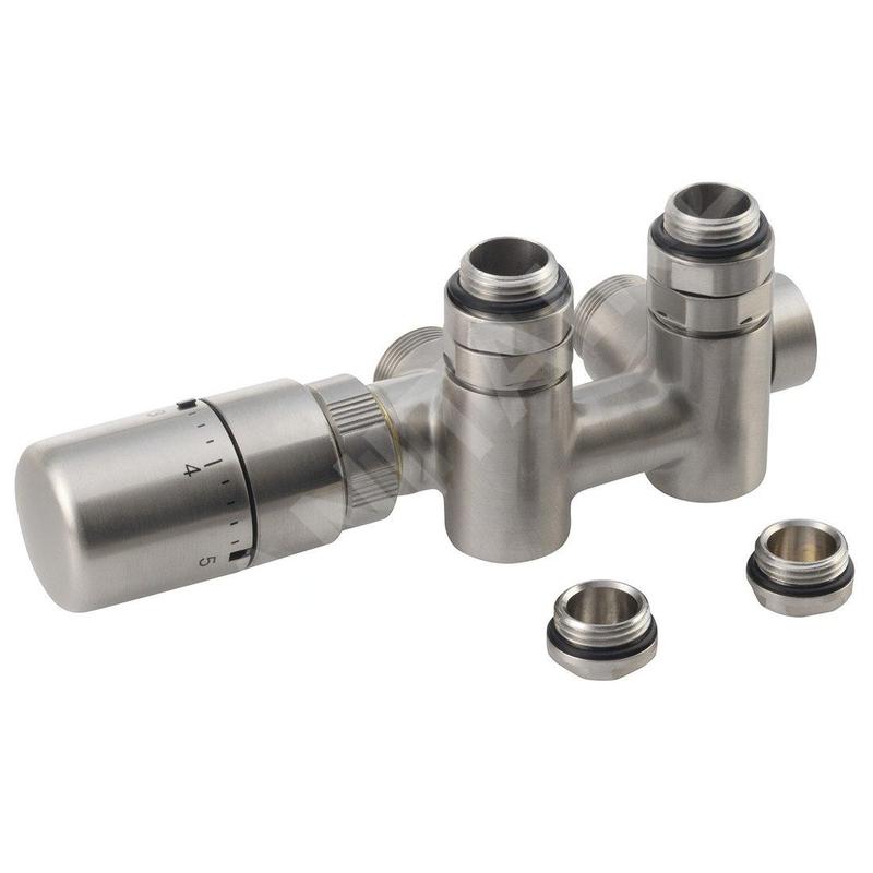 Sapho Twin Combi - Jeu de raccordement thermostatique, raccordement central 50 mm, version gauche, inox brossé CP5512S