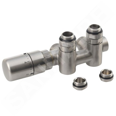 Sapho Twin Combi - Jeu de raccordement thermostatique, raccordement central 50 mm, version gauche, inox brossé CP5512S