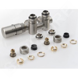 Sapho Twin Combi - Jeu de raccordement thermostatique, raccordement central 50 mm, version gauche, inox brossé CP5512S