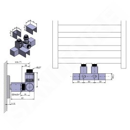 Sapho Cube Twin - Jeu de raccordement vannes, raccordement central, entraxe 50 mm, inox brossé CP582S