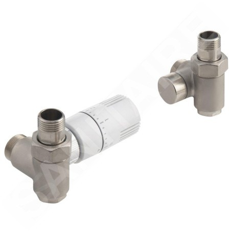 Aqualine Accessoires - Set de vannes de raccordement ECO Combi, thermostatique, gauche, nickel/blanc CP993S