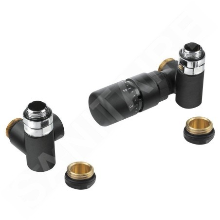 Sapho Corner Combi - Jeu de raccordement thermostatique triaxial, version droite, noir mat CP3022BS