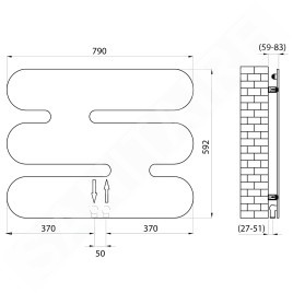 Sapho Chauffage - Sèche-serviettes 790x592 mm, raccordement central, blanc mat MI6080