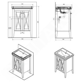 Sapho Cross - Meuble-vasque 550x810x430 mm, 2 portes, vieux blanc CR260