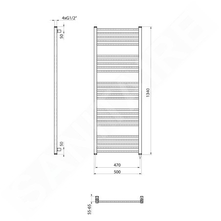 Sapho Metro-E - Sèche-serviettes 50x134 cm, 500 W, noir mat ME513B