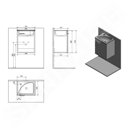 Aqualine Zoja - Meuble lavabo 400x500x320 mm, 1 porte, blanc 51048A