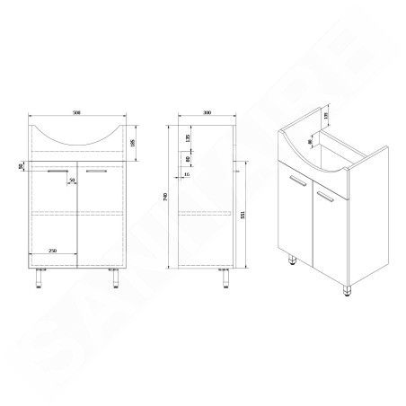 Aqualine Zoja - Meuble lavabo 508x740x300 mm, blanc 51055A