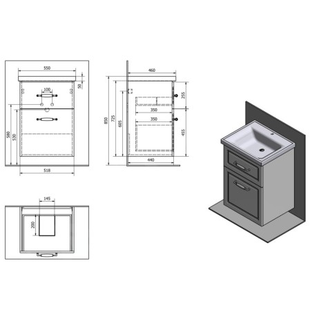Aqualine Favolo - Meuble lavabo 518x725x440 mm, blanc mat FV255