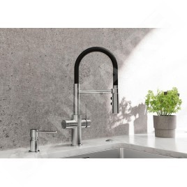 Blanco Catris S - Mitigeur d’évier avec fonction filtrante et bras flexible, chrome/noir 526706