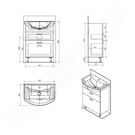 Aqualine Zoja - Meuble lavabo 615x740x320 mm, blanc 51061A