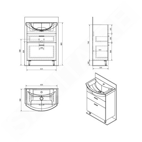 Aqualine Zoja - Meuble lavabo 615x740x320 mm, blanc 51061A