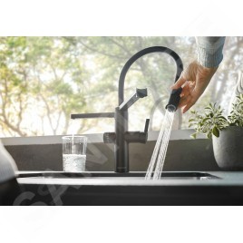 Blanco EVOL-S Pro - Mitigeur d'évier avec bras flexible, douchette et fonction de filtration, noir mat 526636