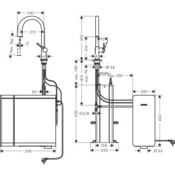 Hansgrohe Aqittura M91 - Mitigeur d'évier avec bec extractible, SodaSystem, sBox, simili inox 76806800