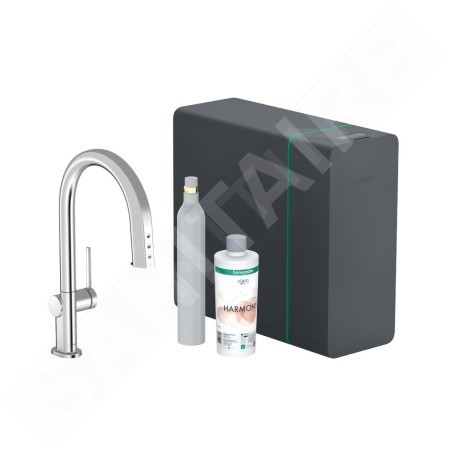 Hansgrohe Aqittura M91 - Mitigeur d'évier avec bec extractible, SodaSystem, sBox, chrome 76806000