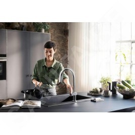 Hansgrohe Aqittura M91 - Mitigeur d'évier avec bec extractible, SodaSystem, sBox, chrome 76806000