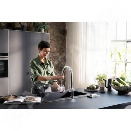 Hansgrohe Aqittura M91 - Mitigeur d'évier avec bec extractible, SodaSystem, sBox, chrome 76806000