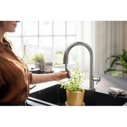 Hansgrohe Aqittura M91 - Mitigeur d'évier avec bec extractible et filtration, simili inox 76801800