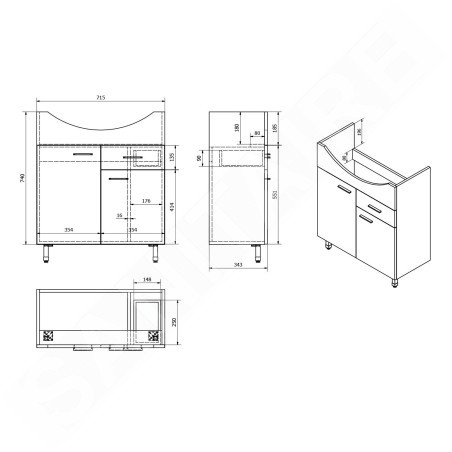 Aqualine Zoja - Meuble lavabo 715x740x343 mm, blanc 51075A