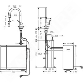 Hansgrohe Aqittura M91 - Mitigeur d'évier avec bec extractible, SodaSystem, sBox, chrome 76836000